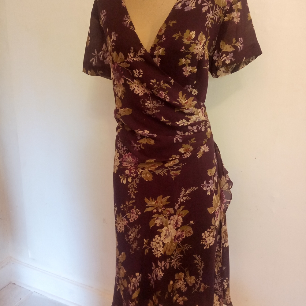 Sheri Martin Floral Midi Dress in Purple and Gold